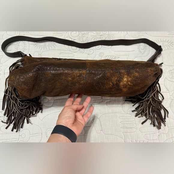 NEW Christiansen Orizzonte Distressed Leather Bag Fringe Camello - Picture 10 of 16